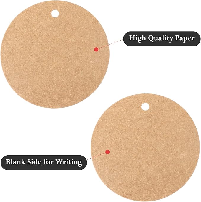 G2PLUS 100PCS Kraft Paper Gift Tag with String,2.2'' Round Paper Tags Blank Hang Tags Brown Circle Tags with Holes for Craft Projects, Xmas Gift, DIY Wedding Favor Bag