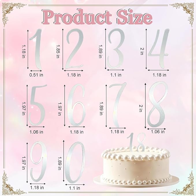 2 Sets Acrylic Number Cake Toppers - Silver Mirrored 0-9 Cake Decoration for DIY Wedding, Anniversary, Birthday & Party Decoration