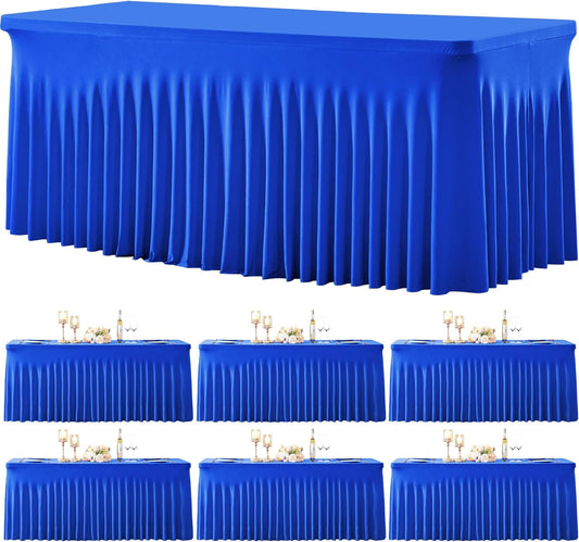 6 Pack Spandex Royal Blue Fitted Table Cloth for 6ft Rectangle Tables Blue Tablecloth Stretch Table Covers Skirt Wrinkle Free Banquet Tablecloths for Parties Wedding