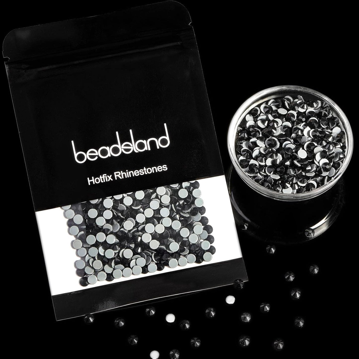 Beadsland Hotfix Rhinestones, 1440pcs Flatback Crystal Rhinestones for Crafts Clothes DIY Decoration, Black, SS12, 3.0-3.2mm