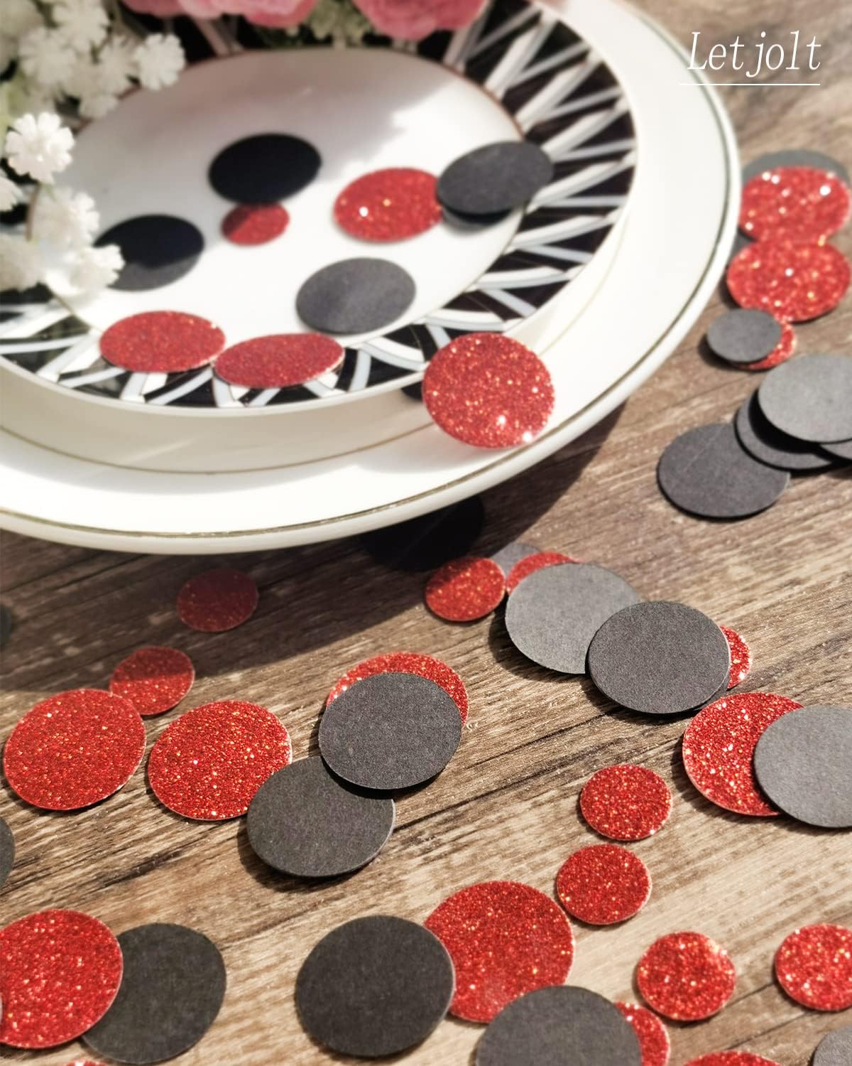 Party Confetti Glitter Table Decorations Red Black Dots Scatter Supplies Anniversary Birthday Bridal Baby Shower Girls Party Wedding Gift Decorations 100 Pcs