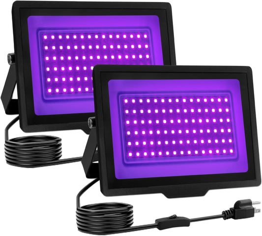 2 Pack 60W LED Black Light IP66 Waterproof,Blacklight with Plug+Switch, Flood Light for Glow Party,Halloween Decoration, Body Paint, Fluorescent Poster, Stage Lighting,Neon Glow,5.25Ft Cord