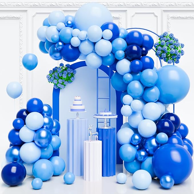 Blue Balloons Garland Arch Kit, 130pcs Navy Blue Balloons Light Blue Balloon for Baby Shower Birthday Graduations Anniversary Party Decorations