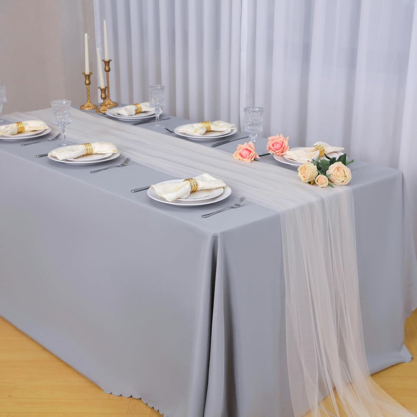 Snowkingdom Ivory Table Runner, 10 FT Sheer Tulle Cheesecloth Gauze, Boho Elegant Table Decoration for Home Party Wedding Birthday Baby Shower Christmas Holiday