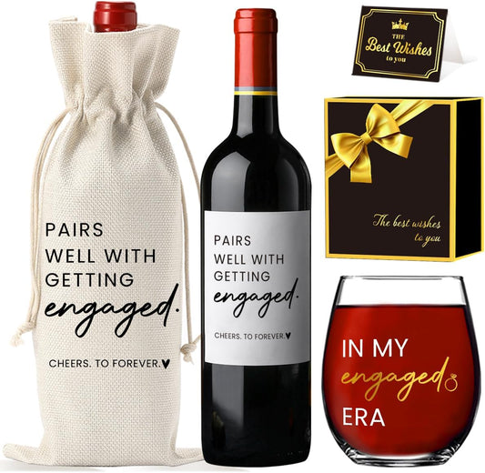 FBCCZEY In My Engaged Era Wine Bag Glass Engagement Gifts for Couples Her Engagement Party Decorations Gifts for Engaged Couple