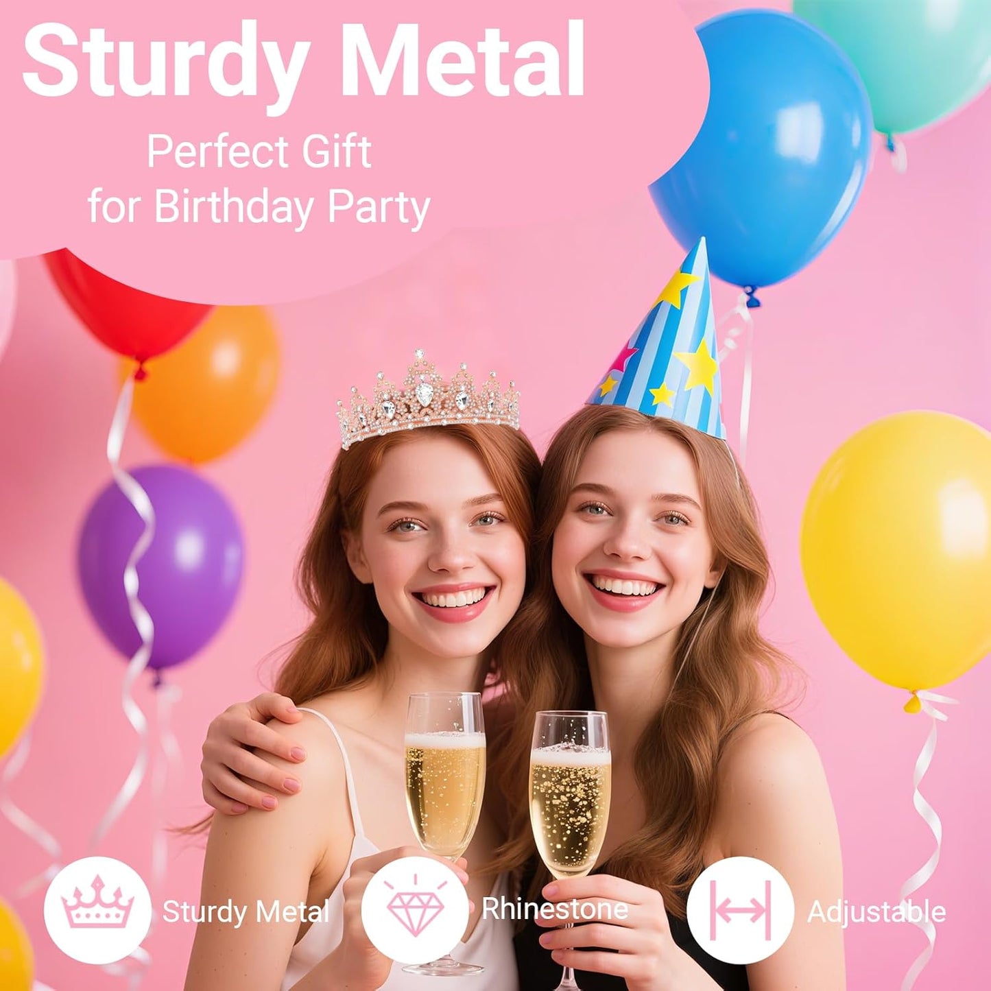 Birthday Tiara and Crown with Sash, Birthday Tiara for Women Party (Rose)