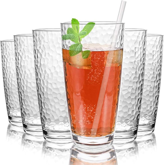6 Pcs Plastic Drinking Tumblers of 24 oz, Acrylic Drinking Glasses with Straw&PP Brush, BPA-Free, Stackable Water Cups, Clear Cups for Juice, Wine (24 oz-6 pcs)