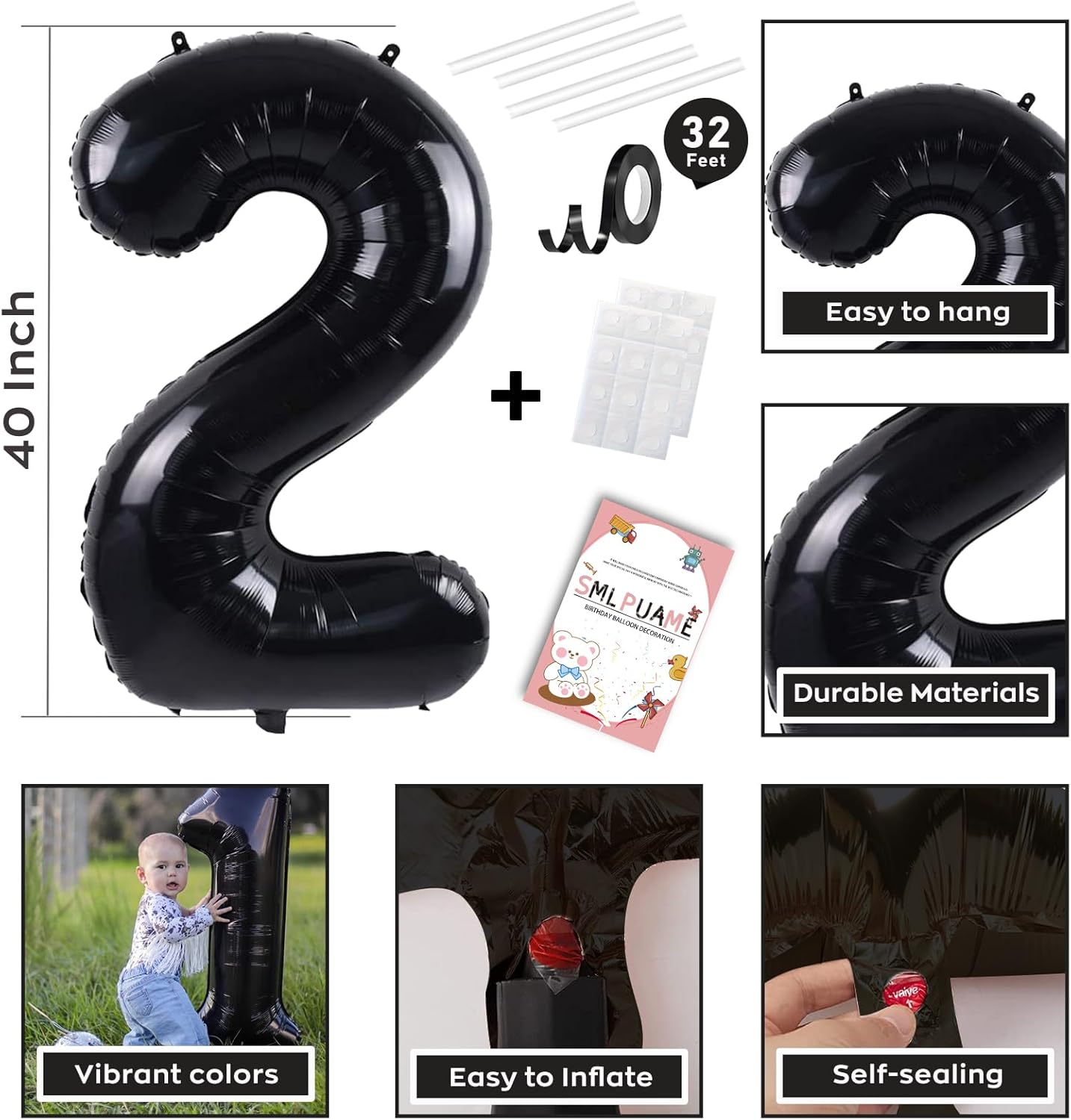 Smlpuame 40 Inch 2025 Balloons Black, LargeFoil Number Balloons for Happy New Years Festival Celebration Party Supplies Class of 2025 Graduation Decorations