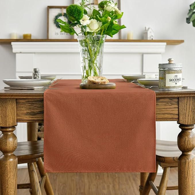 Artoid Mode Rusty Orange Table Runner, Seasonal Fall Thanksgiving Washable Kitchen Dining Table Decoration for Home Party Decor 13x108 Inch