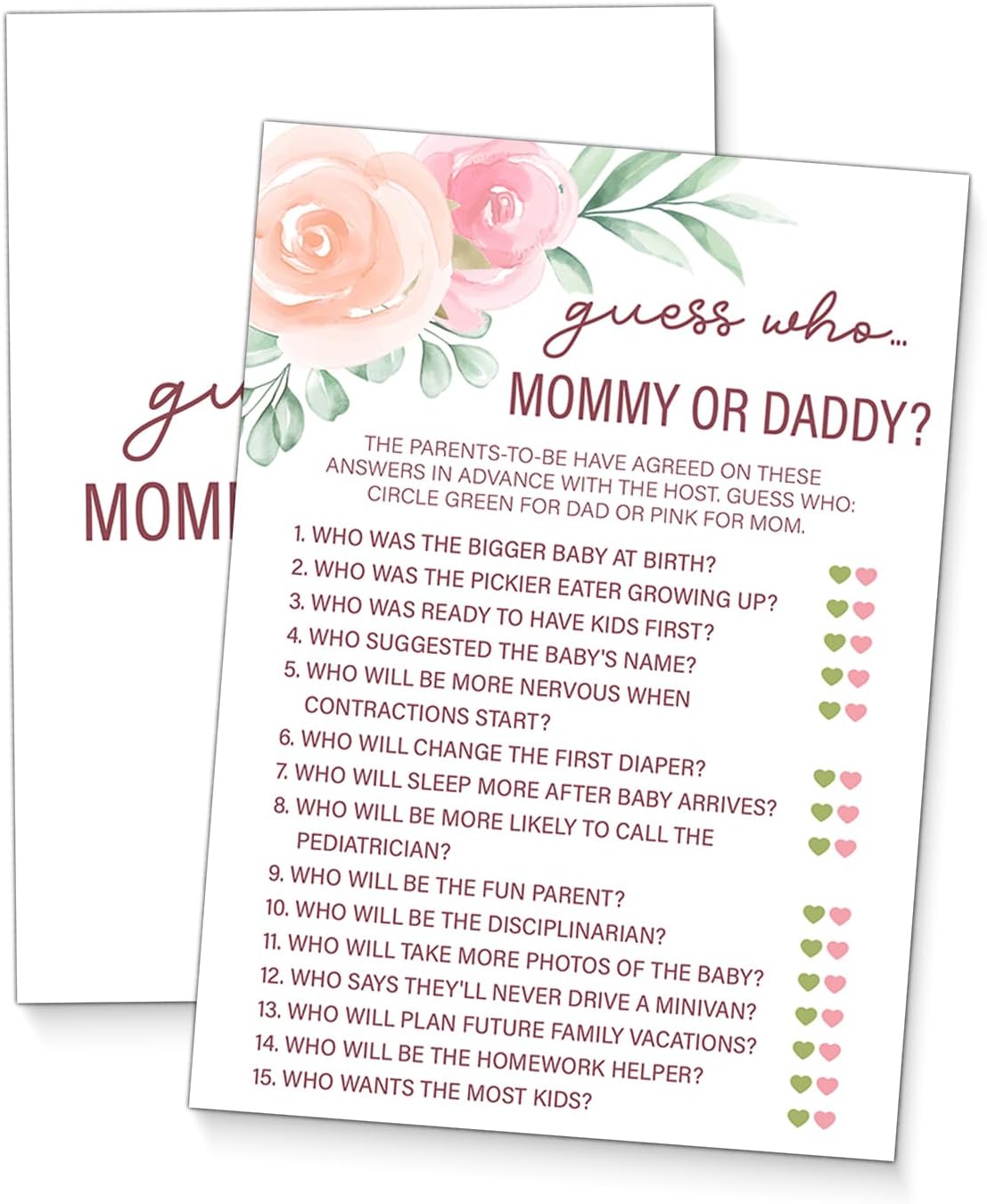 Guess Who Mommy or Daddy Baby Shower Game - 20 Floral Guess Who Game Cards - Baby Shower Games for Girl - Gender Reveal Games