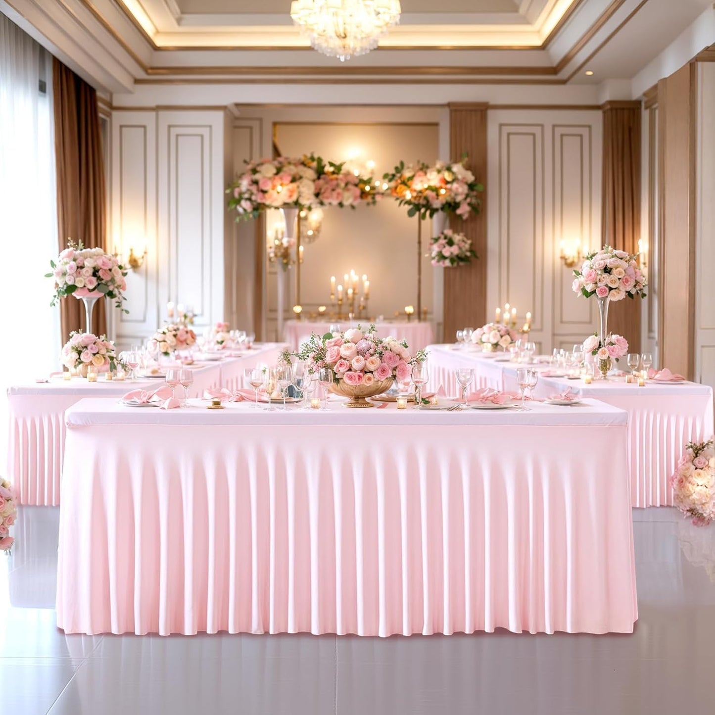 Besutolife 2 Pack Pink Spandex Tablecloth for 8ft Rectangle Tables Fitted Table Cloth Stretch Table Covers Skirt 8ft Rectangular Tablecloths for Banquet Parties Wedding Decorations