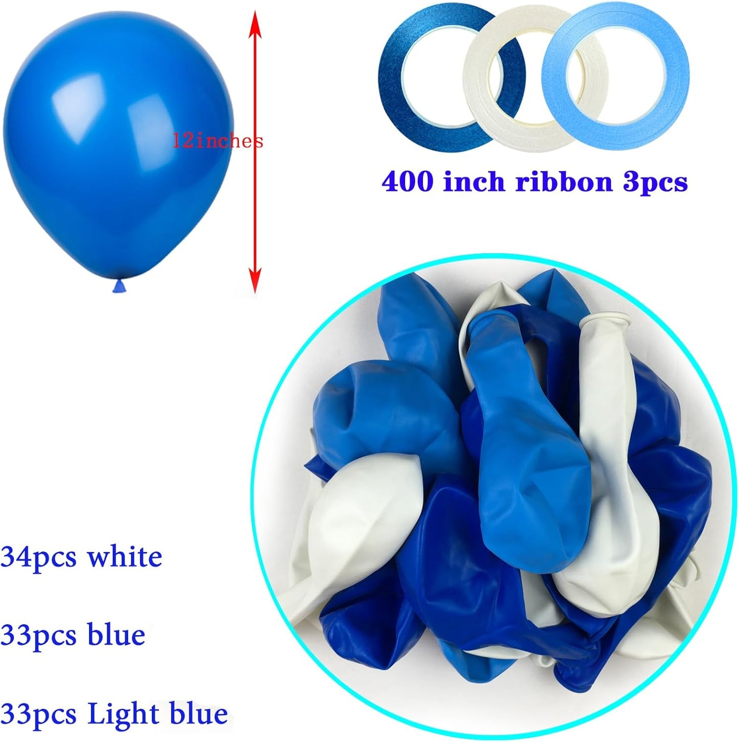 White Blue Light blue Balloons,100 Pack 12 Inch Latex Balloons,for Wedding Birthday Party Baby Shower Christmas Party Decorations