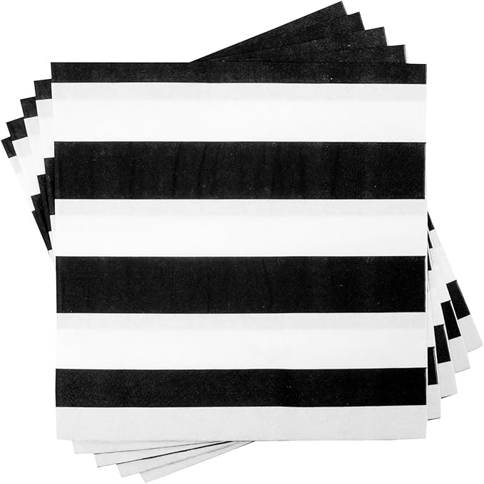 BLUE PANDA Dinner Napkins - Classic Black & White Stripe Pattern - Disposable Cocktail & Wedding Napkins - Versatile Decorative Party 2-Ply Guest Towels - 150 Count, 6.5 x 6.5 in, Black & White