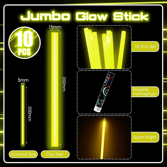 Lewtemi 10 Pcs Large Glow Sticks Big Giant Jumbo Halloween Christmas Emergency Light Stick for Camping Accessories, Survival Kit