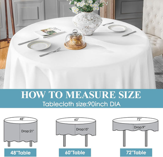 VidaFete 2 Pack 90inch Round Tablecloth Polyester Table Cloth，Stain Resistant and Wrinkle Polyester Dining Table Cover for Kitchen Dinning Party Wedding Rectangular Tabletop Buffet Decoration (White)