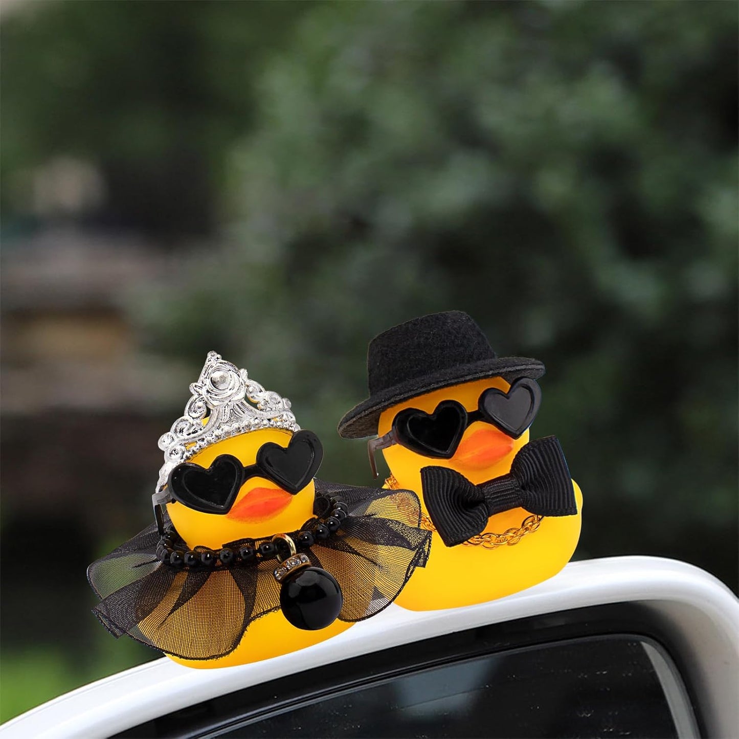 wonuu Pair Set of 2 Bride and Groom Rubber Ducks for Wedding Favors, Party Favors, Ceremony Gift Set, Marriage Souvenir, Marry Blessings, Aniversary Present, Black Dress&Soft Top Hat