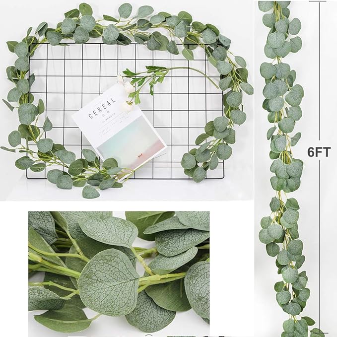 DearHouse 2PCS Eucalyptus Garlands Artificial Greenery Garland Faux Silk Eucalyptus Vines Wedding Backdrop Wall Decor Flower Arrangement