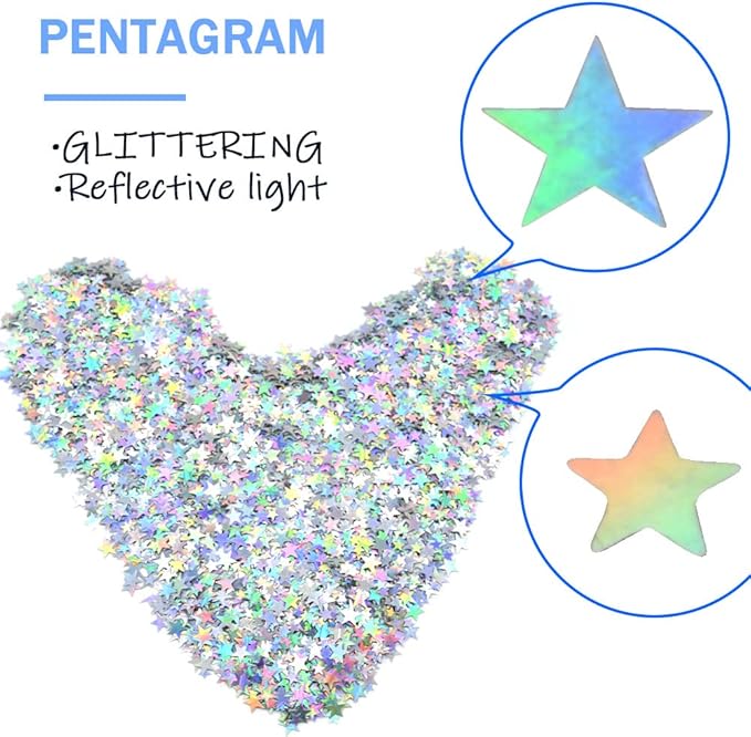 Ruidee 60g Star Confetti Metallic Foil Stars Table Confetti Metallic Foil Stars Sequin for Halloween Birthday Wedding Festival Party DIY(Colour Silver)