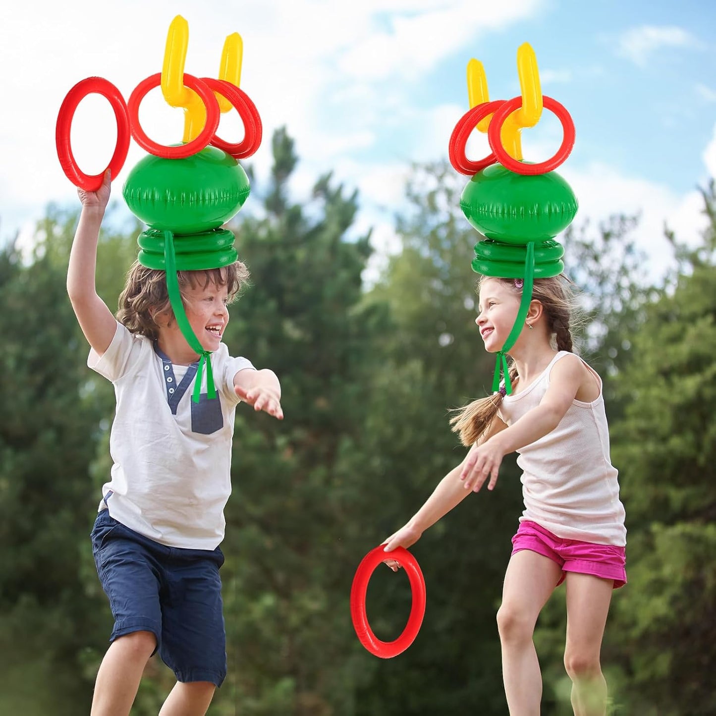 Civaner 2 Set Inflatable Post Ring Toss Football Goal Post Game Include 2 Pieces Hat 6 Pieces Toss Ring for Football Party(Classic Style)