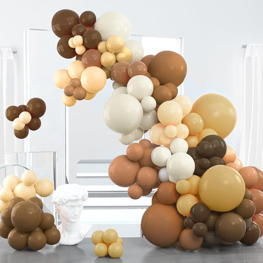 PartyWoo Brown Balloon Arch Kit Garland 100 pcs Shades of Brown Neutral Boho Tan Balloons Different Sizes of 18 12 10 5 Inch for Baby Shower Safari Wedding Anniversary Birthday Party Decorations