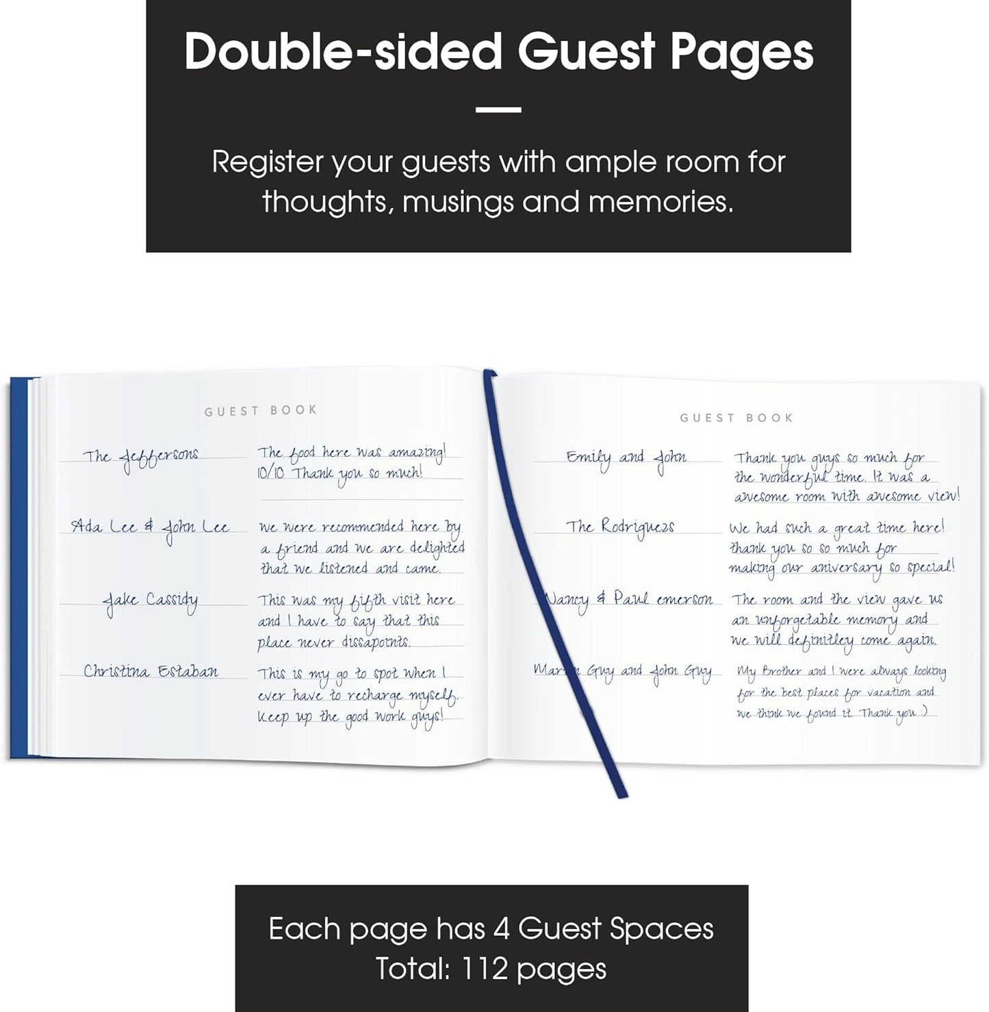 Useful Co. Classic Black Guest Book, Guest Book Alternative for Party, Sign in Book, Vacation Home, Funeral Guest Book, Hardbound Guestbook, Leather Cover, 112 Pages, 9 x 7 Inches - Blue