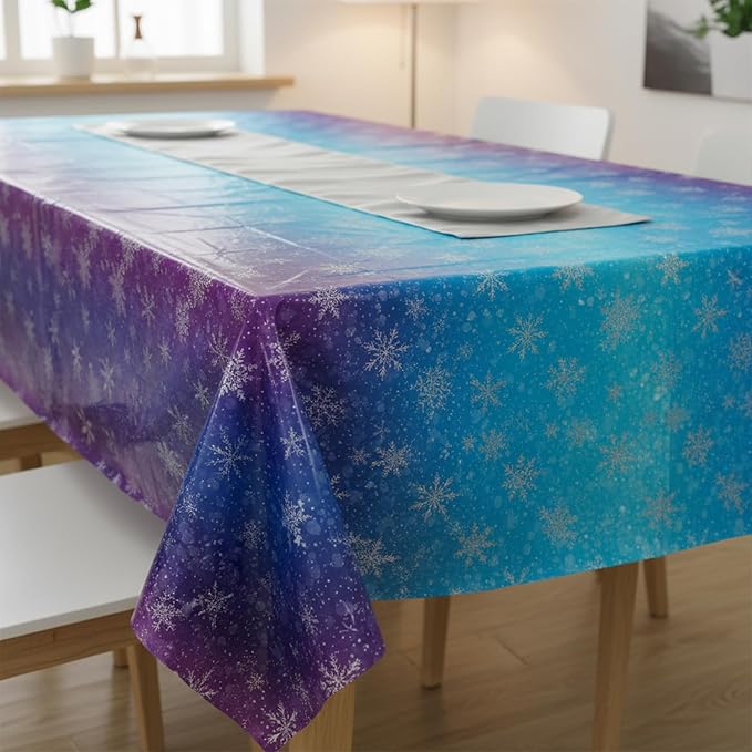 Winter Snowflake Paper Plates and Napkins Set, 194 Pcs Frozen Birthday Decorations Party Supplies, Winter Wonderland Disposable Tableware Includes Tablecloths, Banner, Cups and Cutlery, Serves 24