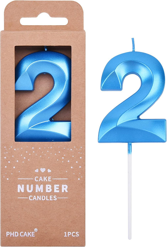 PHD CAKE 2.76 Inch Diamond Blue 2 Number Birthday Candles, Blue Number Candles, Cake Number Candles, Party Celebration