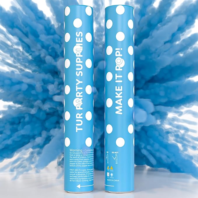 Blue Powder Cannons Smoke Bombs Biodegradable Poppers | 2 Pack | Launch up to 25 ft | 12 inch | Decorations For Photoshoots, Gender Reveal, Celebrations, Festivals, and Parties | TUR Party Supplies