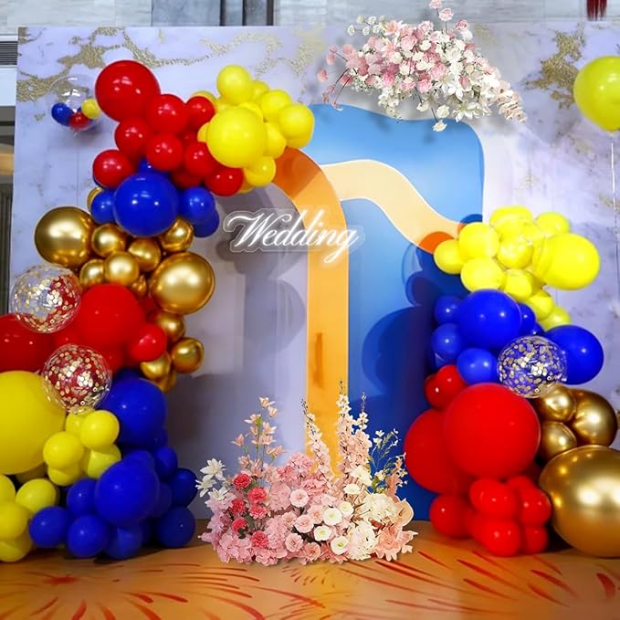 Red Blue Yellow Balloons Garland Arch Kit, 167Pcs Latex Balloons Different Sizes for Snow Beauty White Birthday Bridal Baby Shower Wedding Carnival Circus Cartoon Theme Party