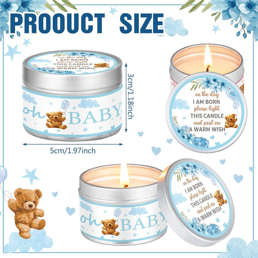 MTLEE 24 Pcs Bear Baby Shower Party Favors Candles Lavender Scented Baby Shower Favors for Guests Rustic Tealights Candles Gender Reveal Return Gifts Girl Boy(1.2 Oz, Blue)