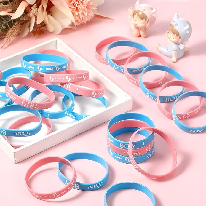 Jetec 60 Pieces Gender Reveal Bracelets, Team Boy Silicone Wristbands and Team Girl Rubber Bracelets for Gender Reveal Ideas Party Supplies Decorations
