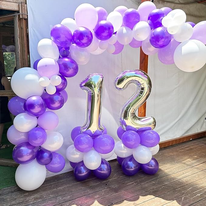 Silver Number 12 Balloon 40 inch, 12 Number Balloons, 12th Silver Birthday Decorations for Girls Boys Kids, 12 Year Old Silver Party Supplies