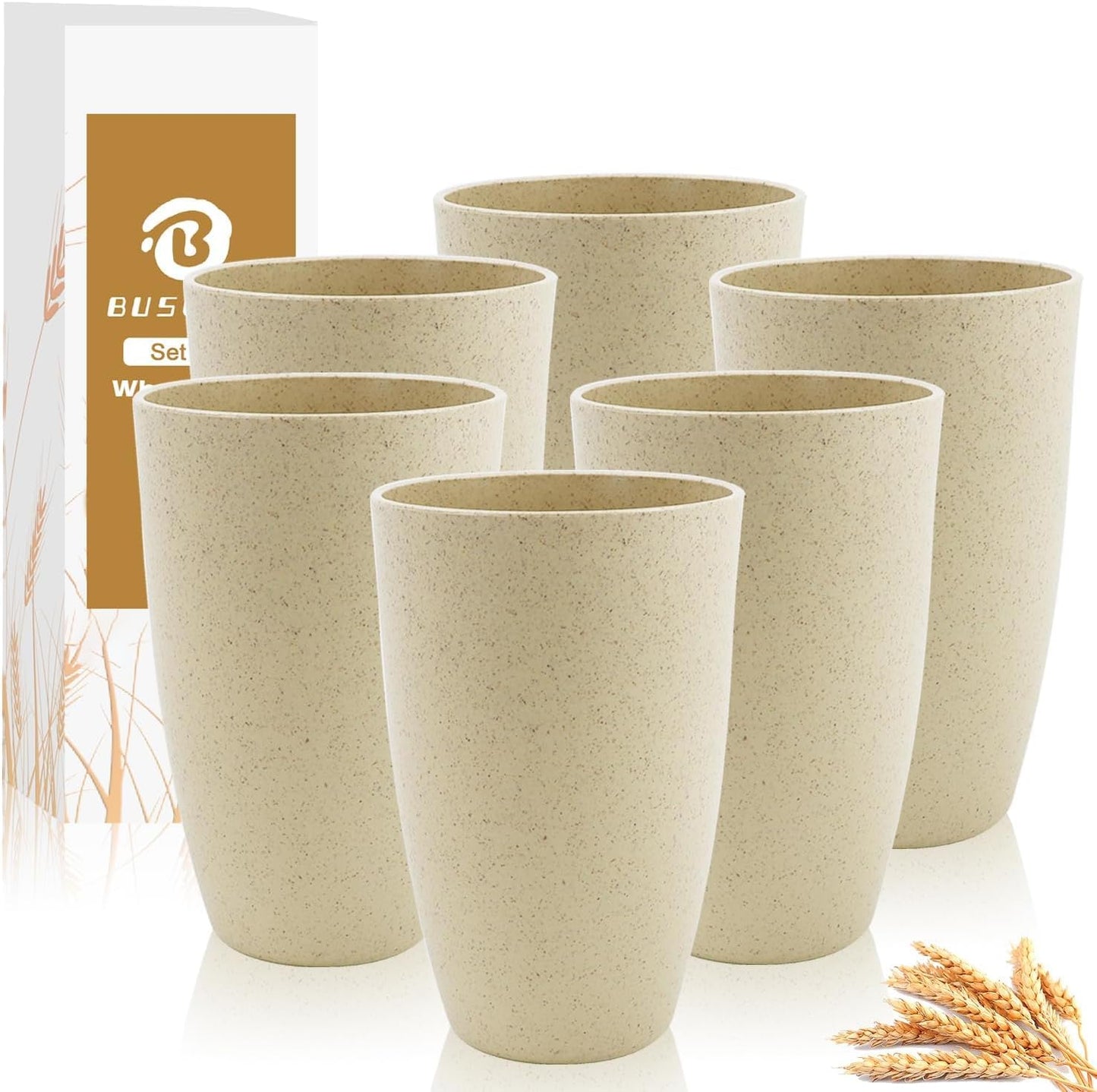 Wheat Straw Cups 20 OZ Large Capacity Set of 6, Unbreakable Drinking Cups Reusable, Alternative to Plastic CupSet, Dishwasher Safe Cups for Kitchen Water Tumblers (Beige)