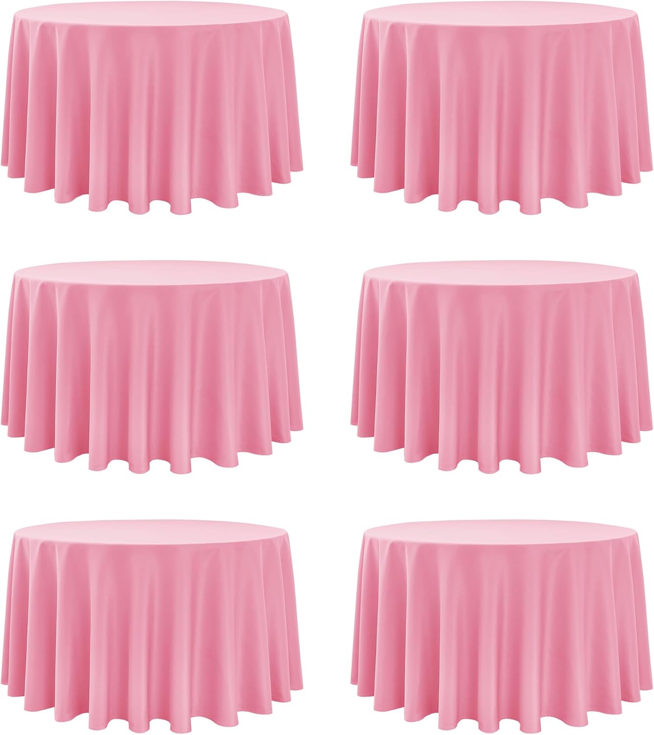 6-Pack Pink Round Tablecloths, 120 Inches, Stain-Resistant Polyester for 5-6 Ft Round Tables - Washable Table Covers for Weddings, Banquets, Birthday Parties, Events