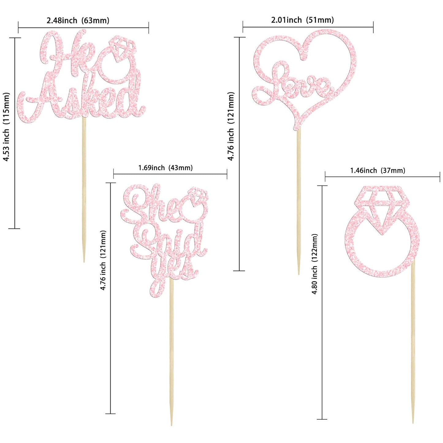 Gyufise 24 Pack He Asked She Said Yes Cupcake Toppers Light Pink Glitter Heart Ring Cupcake Picks Wedding Engagement Bridal Shower Party Cake Decorations Supplies