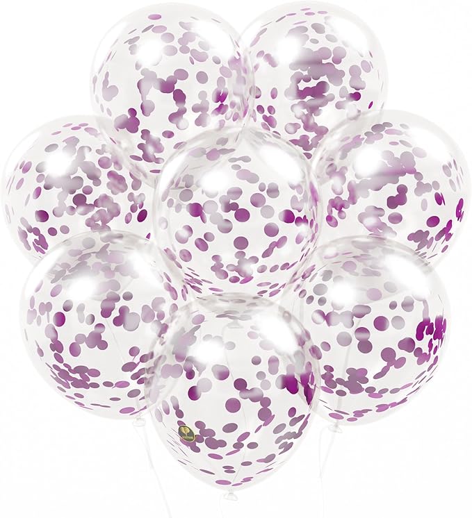 AFTERLOON® Biodegradable Balloons 24 pcs Clear 12" with Shiny Purple Circle Confetti, Thickened Extra Strong Latex Helium Float, Baby Shower Gender Reveal Garland Wedding Birthday Party Decorations