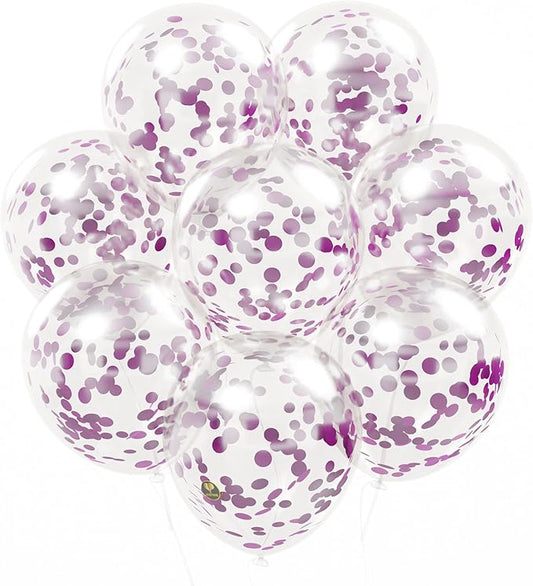 AFTERLOON® Biodegradable Balloons 24 pcs Clear 12" with Shiny Purple Circle Confetti, Thickened Extra Strong Latex Helium Float, Baby Shower Gender Reveal Garland Wedding Birthday Party Decorations