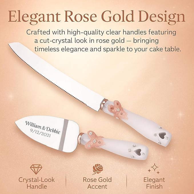 GIFTS INFINITY Personalized Wedding Cake Knife and Server Double Heart Set Free Engraving, Bridal & Baby Shower, Anniversary, Birthday, Engagement, Sweet Sixteen - Valentine's Day Gift