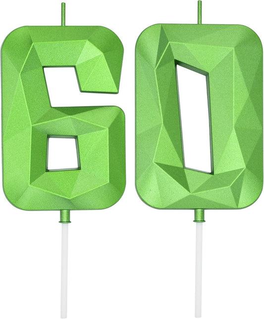 DERVENTA Large Birthday Candle Number 3D Green 3.7 inch Party Celebration Anniversary Decoration Cake Topper 1 Piece (Number 60 Green)