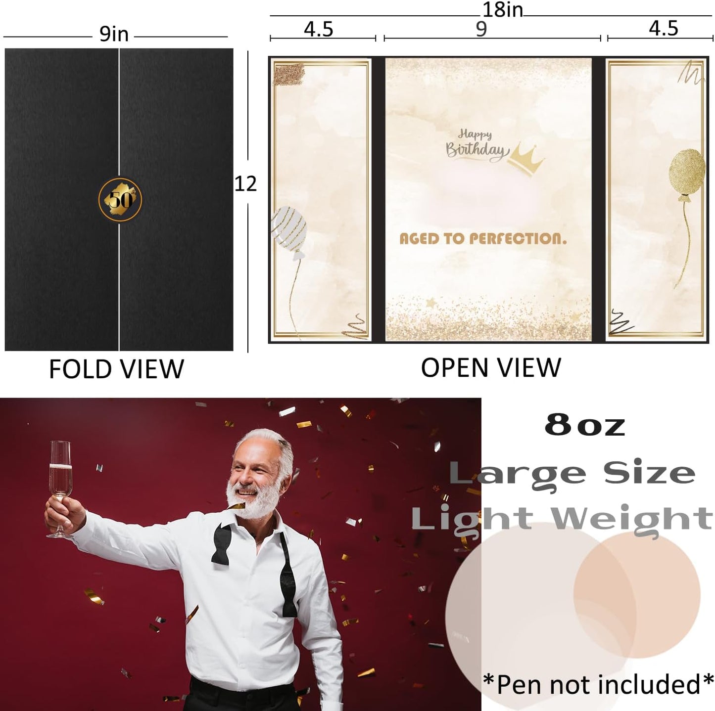 40th Birthday Guest Book – Foldable Black and Gold Sign-in Poster Board Keepsake for Men or Women – Spark Foil Printed Gift – 12x18 Inch Display – Aged to Perfection – Pen Not Included