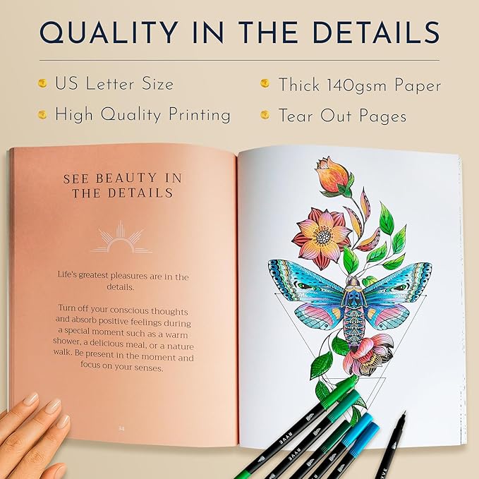 RYVE Adult Coloring Book for Women – Mindfulness & Personal Growth Prompts for Relaxation – Anxiety, Stress Relief & Relaxation Gifts for Women, Coloring Books for Adults Relaxation