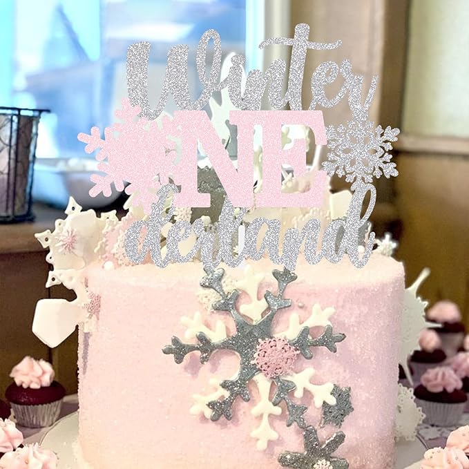 Winter Onederland Cake Topper Snowflake First Birthday Party Decoration Baby Holiday Supplies Silver Pink