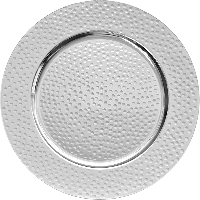 13" Hammered Charger Plates, Silver Elegant Dinner Plate Chargers Set of 6, Round Server Ware for Wedding Party Decoration
