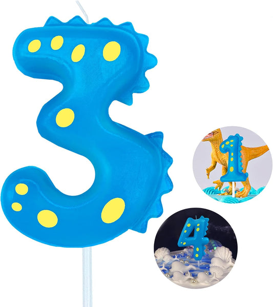 Number Birthday Candles(3 Candle Blue) Dinosaur Shape Number Happy Birthday Cake Candles for Dinosaur Birthday Party Decoration Reunions Theme Party