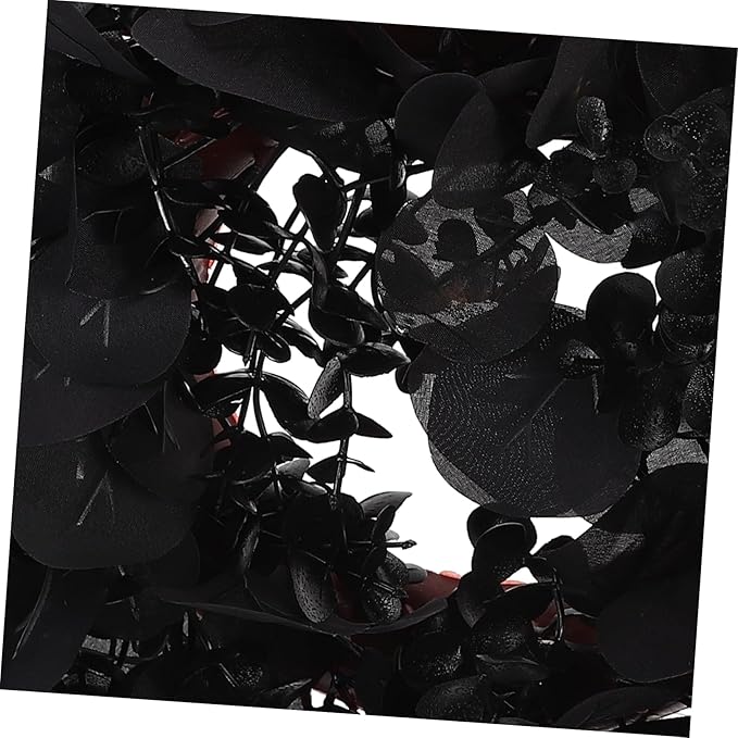 STOBAZA Halloween Eucalyptus Leaf Wreath Black Artificial Decorations Front Door Hanging Garland Eucalyptus Leaves Garland Halloween Theme Decor