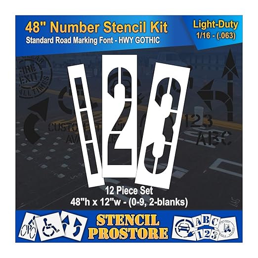 Pavement Stencils - 48 inch - Number KIT Stencil Set - (12 Piece) - 48" x 12" x 1/16" (63 mil) - Light-Duty