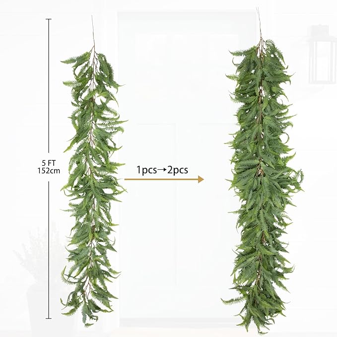 Briful 5ft Long Greenery Garland Boston Fern Floral Garland for Door Mantle Decorations, Lush Realistic Spring Summer Artificial Garland for Home Farmhouse Indoor Decor