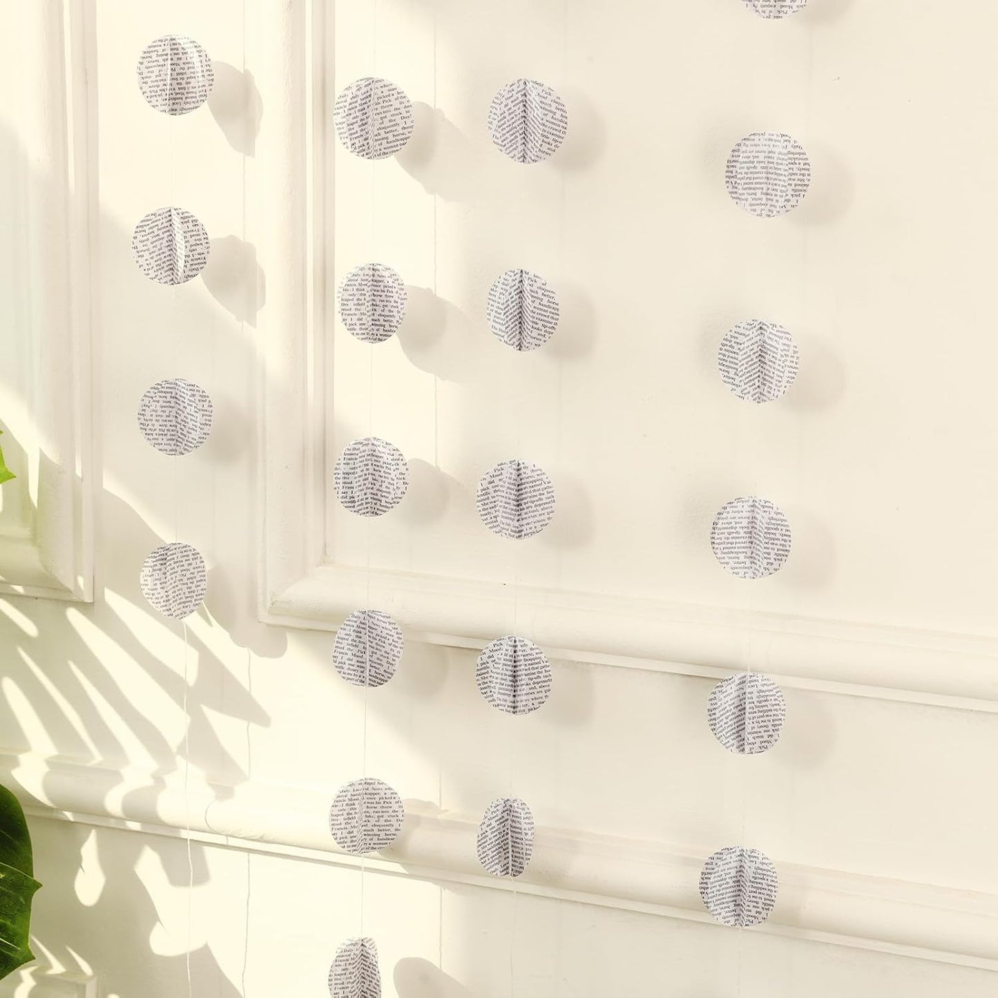 4 Pack Paper Circle Dot Garland Books Page Garland Bunting Party Holiday Christmas Newspaper Strand String Banner Wedding Backdrop Hanging Decoration (White Circular)