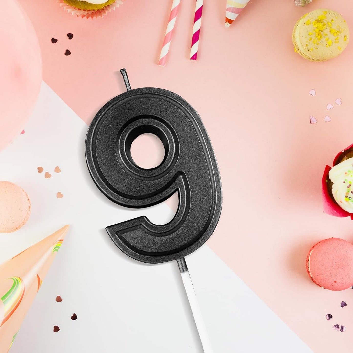 BEAN LIEVE Black Birthday Candles Number 9, Black Number Candles, Cake Number Candles for Birthday Parties and Wedding Anniversary Celebrations