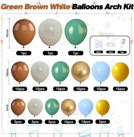 Jungle Balloons Garland Arch Kit, Green Brown Balloon Garland Arch Kit, White Blue Yellow Balloon For Jungle Safari Woodland Lion Forest Theme Birthday Baby Shower Party Wedding Decorations
